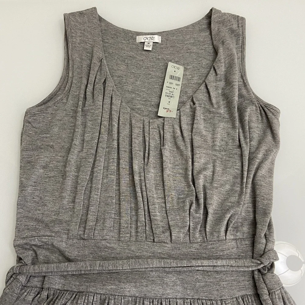 Cache Women's Grey Sleeveless Jersey Dress Size Medium‎ New Belted Knee Length - Picture 4 of 9